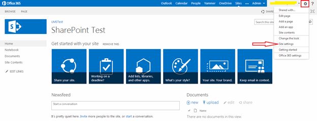 site settings menu in share point